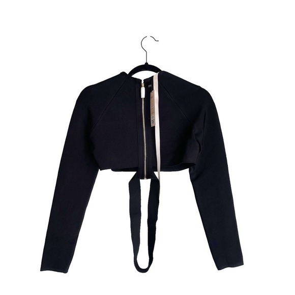 House of CB London Full Zip Crop Top Long Sleeve Talika Black Women's Size L NWT - Picture 2 of 7